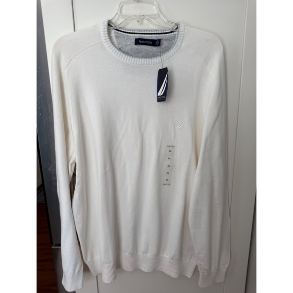 Nautica Other - NAUTICA Men's XL White Crewneck Sweater preppy embroidered navy logo